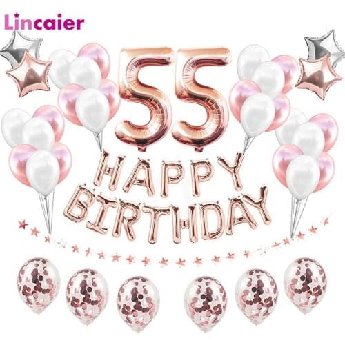 38pcs Number 55 Foil Balloons 55 Years Old Happy Birthday Party Decorations Adult 55th Woman Man Supplies Rose Gold Black