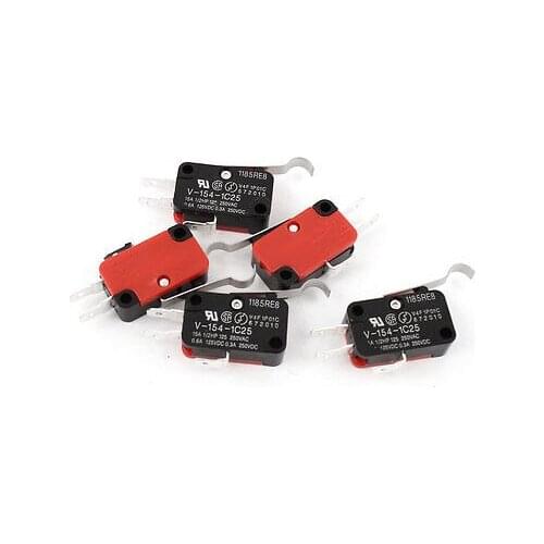 5 Pcs Mini Micro R Hooked Lever Limit Switch SPDT Normally Open/Close V-154-1C25