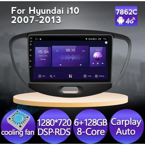 6G 128G Fan Android 11 BT Car Radio Video Multimedia Player Navigation GPS For Hyundai i10 2007 2008 2009 2010-2013 2 DIN No dvd