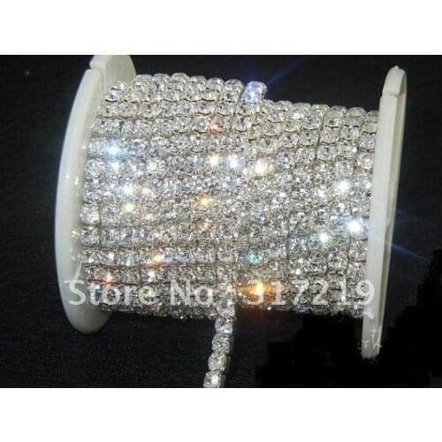 Free Shipping! SS20 20Yard Per Roll Crystal Rhinestone Silver Base Cup Chain Crystal Color