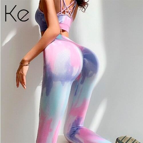 KE Net red peach hip fitness pants womens tight sexy tie-dye hip tights quick-drying high-waist yoga pants outer wear