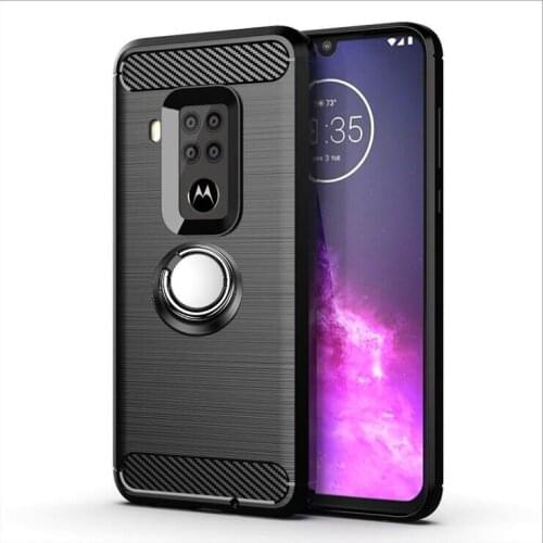 For Motorola One Zoom Case Luxury Brushed Carbon Fiber Phone Case For Motorola One Zoom Magnetic Ring Holder Cover Case