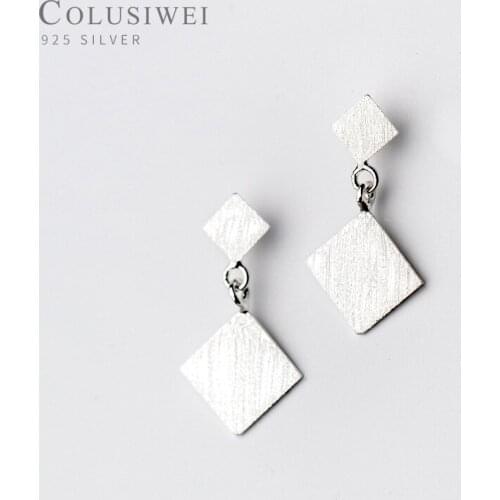 Colusiwei Simple Authentic 925 Sterling Silver Geometric Drop Earrings for Women Fashion Rhombus Shape Fine Handmade Jewelry