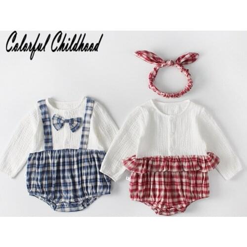 Autumn New Version Grid Splicing Rompers 100 Days Baby Boys And Girls Triangle Jumpsuit Bebe Vestidos Toddler Kid Rompers 0-2t