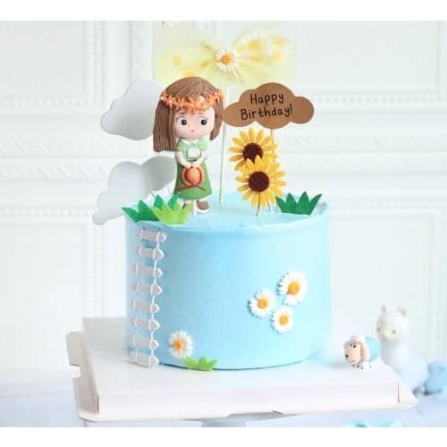 Baby Shower Baking Girl Plant Flower Cake Topper Fence Happy Birthday Balloon Dessert Table Dress Up Plugin Party Decor Supplies