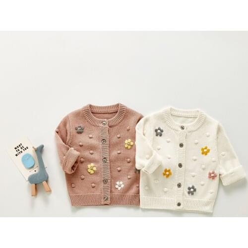 2021 New Autumn Baby Long Sleeve Sweater Cute Flower Sweater For Girls Knit Cardigan Cotton Children Knitted Coat Baby Jacket