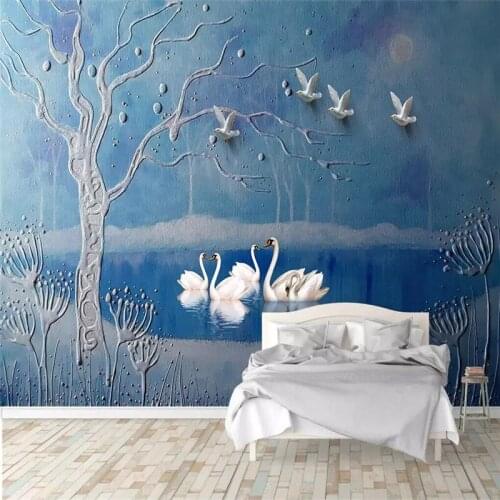 European three-dimensional swan lake wall professional production mural factory wholesale wallpaper mural poster photo wall