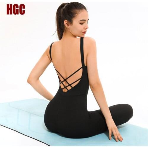 HGC Backless Set Sexy One-piece Yoga Siamese Sportswear Fitness Suit Female Running Slim Dance Training Bodysuit Sports Jumpsuit