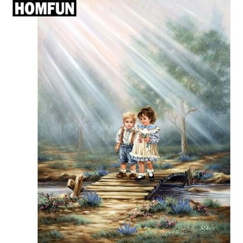 HOMFUN 5D Diamond Pattern Rhinestone Needlework Diy Diamond Painting Cross Stitch "Cute children" Diamond Embroidery A06373