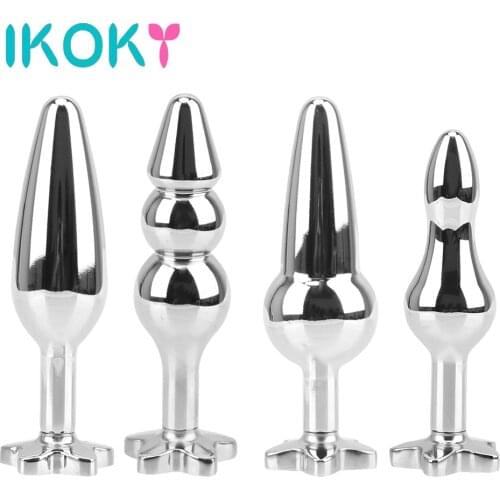 IKOKY Jewelry Metal Butt Plug Prostate Massager Five Leaves Clover Anal Plug Anal Beads Anus Dilator Sex Toys For Women Man Gay