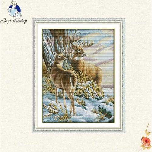 Joy sunday Deer Cross-stitch Embroidery DIY Needlework 14ct 11ct Printed on Canvas Count Cross Stitch Home Decor Christmas Gift