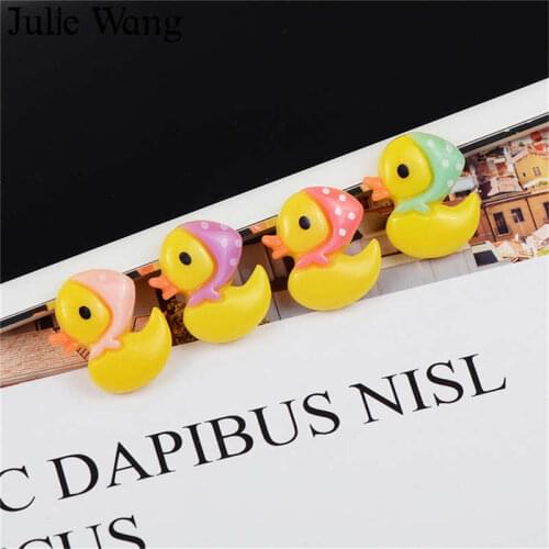 Julie Wang 20PCS Resin Cartoon Duck Charms Flat Back Cabochons Mixed Colors Animal Pendant Jewelry Making Accessory Phone Decor