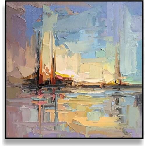 Hand-Painted Oil Painting Modern Abstract Wall Art Pictures City Landscape Painitng On Cnavas Modern Home Bedroom Decoration