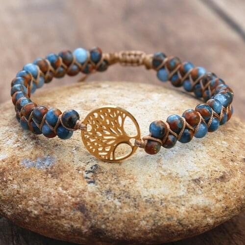 Cloisonne Stainless Steel Tree of Life Braided Charm Bracelet Handmade Natural Stone Beaded Boho Yoga Wrap Friendship Bracelet