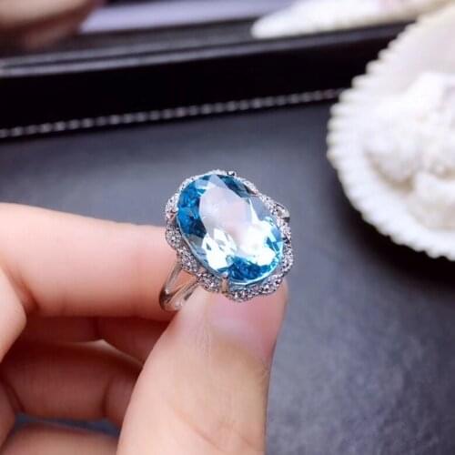 Big Size Clear Sky Blue Topaz Gemstone Ring for Women Jewelry Real 925 Silver Natural Gem Birthstone Scorpio Gift