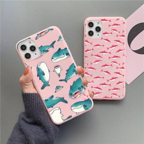 Shark cool Phone Case Pink Candy Color for iPhone 11 12 mini pro XS MAX 8 7 6 6S Plus X SE 2020 XR
