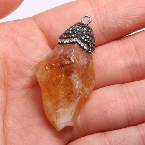 Natural Stone Pendant Irregular Yellow Quartzs Faceted Pendant Necklace For DIY Jewelry Best Birthday Gift Size 20x50-25x55mm