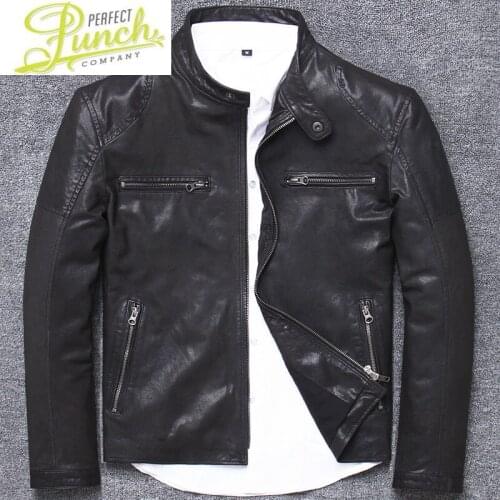 New Genuine Men 2021 Vintage Sheepskin Leather Coat Casual Motorcycle Jacket Slim Fit Veste Cuir Homme L1944