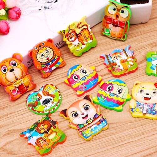 Montessori Slide Puzzle Cartoon Puzzle Board Thicken Jigsaw Early Learning Toy Colorful Tangram Kids3+ Gift 3pieces/Pack