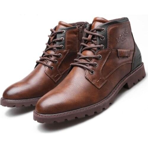 High quality mens leather shoes Martin boots mens boots side zipper short boots mens shoes high-top retro desert tooling boot