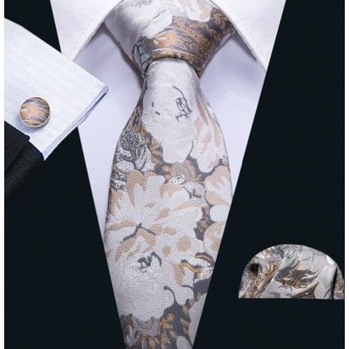 2018 European style Retro Painting Khaki Floral 100% Silk Men Tie Barry.Wang 8.5cm Woven Business Party Necktie Men Gift FA-5072