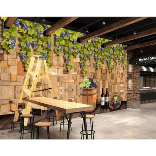 Custom mural on the wall paper 3 d Vineyard bar wooden board background home decor photo Wallpaper in the living room