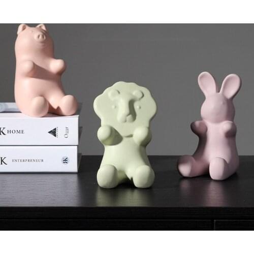 Nordic Ceramic Cute Animal Mobile Phone Holder Decoration Sculpture Ornaments Living Room Bedroom Desktop Home Decor Ornaments