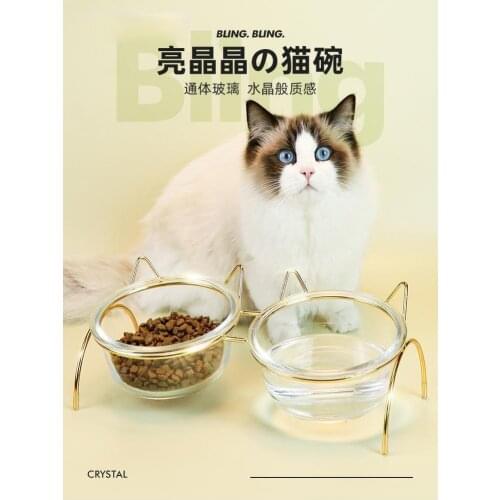 New Non-Slip Glass Double Cat Dog Pet Bowl With Iron Stand Pet Feeding Watering Bowl For Cats Dogs Feeder Pet Products Supplies