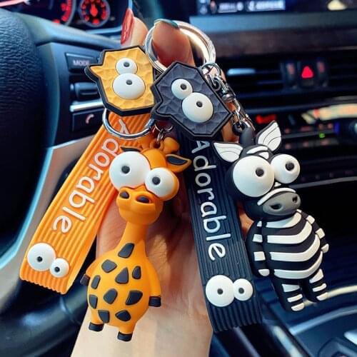 New Cartoon Key Chain PVC Zebra Giraffe Funny Toy Keychain Car Key Ring Birthday Gifts For Children Fashion Jewelry Key Chains