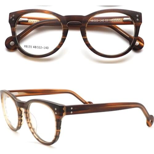 Women Round Eyeglass Frames Men Vintage Optical Glasses Frames Prescription Retro Acetate Spectacles Light Brown Blue Eyewear