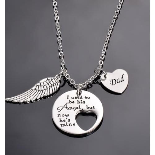 Angel Wing Charm Memorial Necklace Jewelry I Used to Be His Angel Now Hes Mine NecklaceDaddy in Memory of Loved One Dad