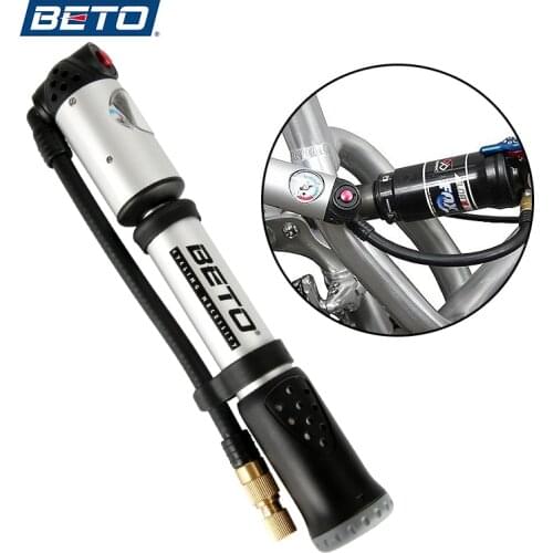 BETO Portable Hand Mini Pump Tire Fork Air Inflator Bike Pump Hose With Gauge 300 Psi High Pressure Bicycle Pump MP-036 AV/FV