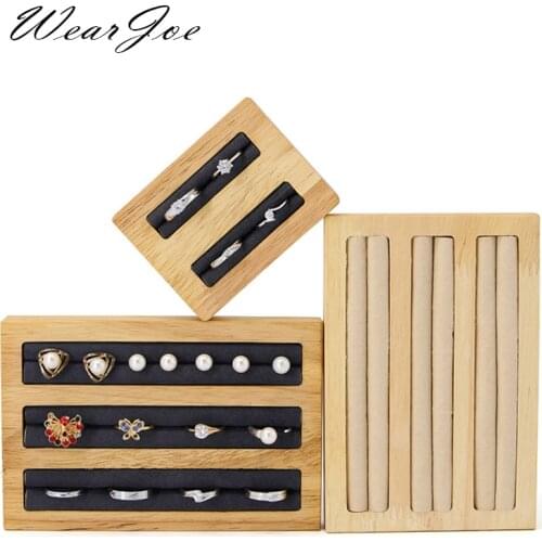 Rectangle Wooden Tufted Ring Earring Brooch Jewellery Storage Display Stand Tray Bracelet Bangle Cuff Rings Organizer Showcase