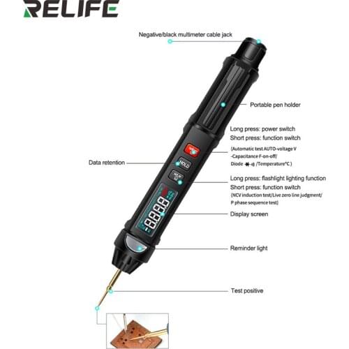 RELIFE Smart Pen Type Multi-Function Mini Multimeter Non-Contact Tester Phase Sequence Meter DT-01 For Mobile Phone DIY Repair
