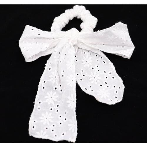 New arrival Fashion women summer white Lace embroidery bow Hair bands hair Scrunchies girls Accessories Ponytail Holder