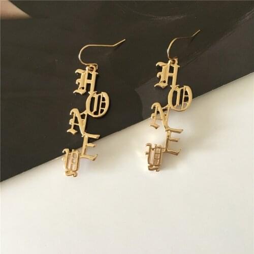 Gothic Gold Color Plating Old English Font Honey Letter Drop Earrings For Women Girl Elegant Chic Trendy Casual Party Decoration