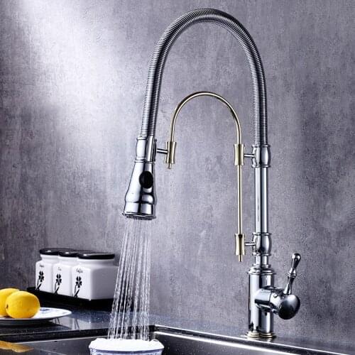 Kitchen Faucets 360 Swivel Solid Chrome and Golden Brass Kitchen Tap Single Handle Mixer Sink Taps Hot and Cold rubinetto cucina