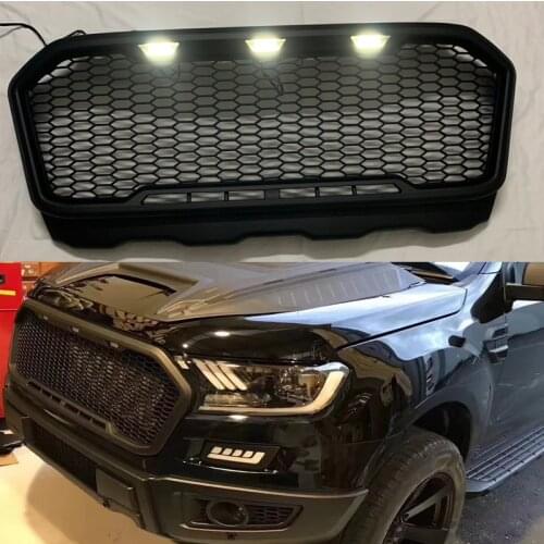 White LED Modified Front Mesh Race Mask Cover Honeycomb Grill Grids FIT For RANGER T7 RAPTOR XLT 2015-2017 Grille Pickup Parts