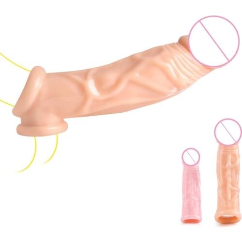 Reusable Penis Enlargement Silicone Rubber Condoms Penis Extension Ring Sleeve Male Cock Time Delay Ejaculation sex toys for Men