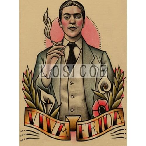 "VIVA FRIDA" 30X42 CM Tattoo Design Manuscript Painting Wall Art Retro Kraft Poster Wall Sticker Barber Shop Home Decor