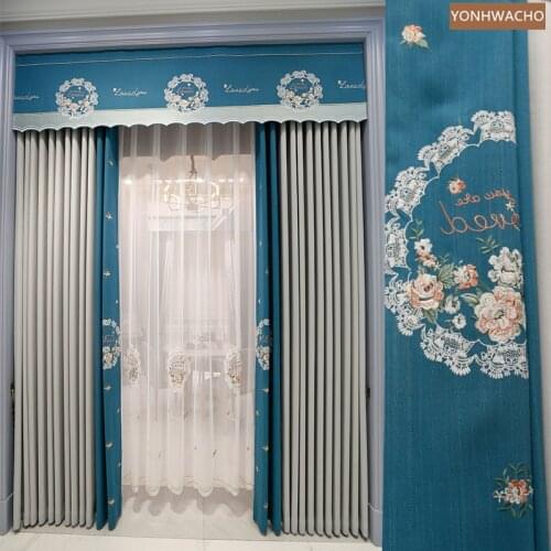 Custom curtain Simple modern bedroom girl princess splicing cotton linen grey cloth blackout curtain valance tulle drape C832