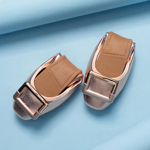 2021 Autumn Women Soft ballet Flat Shoes PU Leather Square Buckle Womens Foldable Loafers Woman Green Shoes