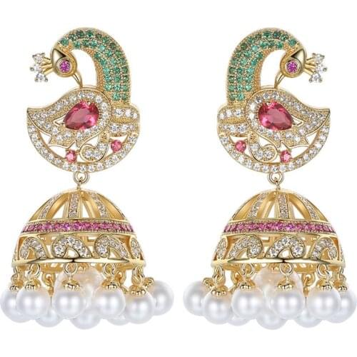 Zlxgirl Bridal Jewelry New Arrival Green Mirco Paved Cubic Zirconia Peacock Wedding Earring for women Fashion High End Jewelry