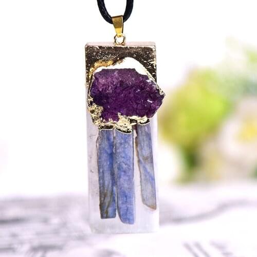 1PC Natural Selenite plaster Pendant Multiple Raw Crystals Make Rock Mineral Specimen Jewelry Healing Stone Charm Gifts Souvenir