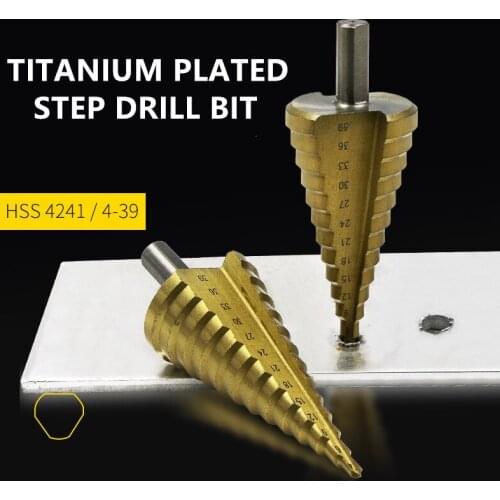 1PCS Titanium plating Stepped bit Straight groove of 4241 triangular handle Pagoda drill Steel plate opener 4-39mm