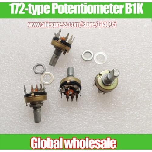 10pcs 172-type Single Potentiometer B1K with Switches / Curved legs / Handle Length 15MMF