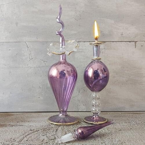 2 Pieces Refillable Blown Glass bottles Perfume And Fragrance Bottle - Oil Lamp - Air Freshener 2 Bottles Suitable For Any Use Vintage Design Handmade Home Decor Unique Object And Gift Valentines Day Gift