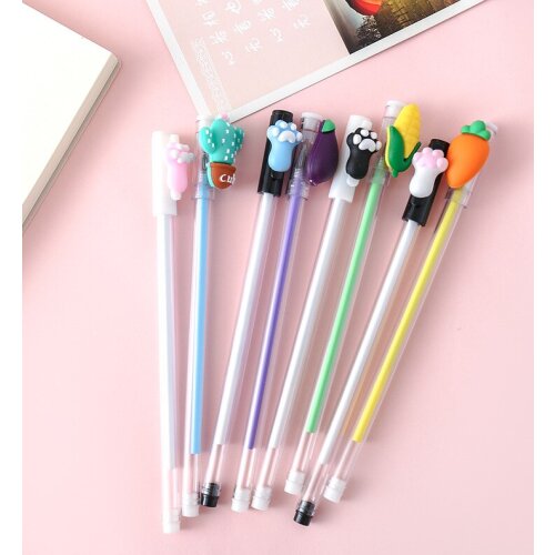 24PCs Gel Pens Creative Student Stationery Cartoon Vegetable Claw Modeling Signature Pen Black Kawaii Pen School Office Supplies