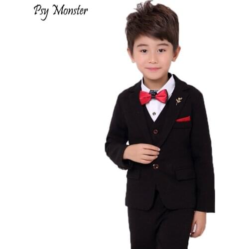 Boys Formal Weddings Dress Suits Kids Gentleman Party Blazer Vest Pants 3pcs Tuxedo Clothing Set Child Performance Costume N47