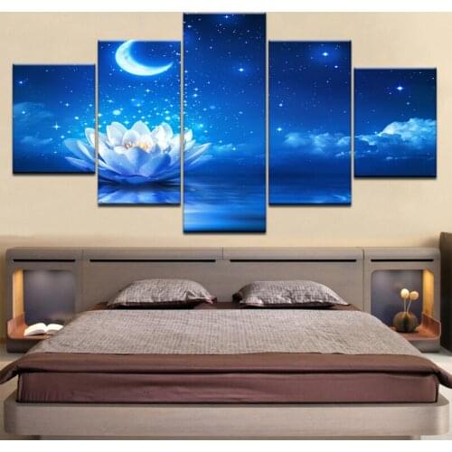5 pieces diy diamond painting Lotus Moon blue fantasy Landscape diamond embroidery sale Handmade mosaic full square roundZP-2409